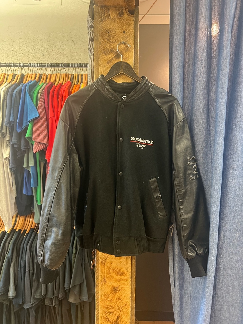 Vintage Goodwrench Black Leather-Sleeve Bomber Jacket